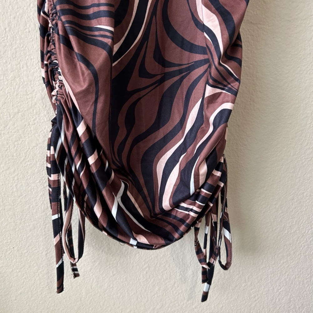 Swirl Dress Marble Brown Black White Pink Ruched Chest Sides by Shein Size XS - Picture 11 of 13